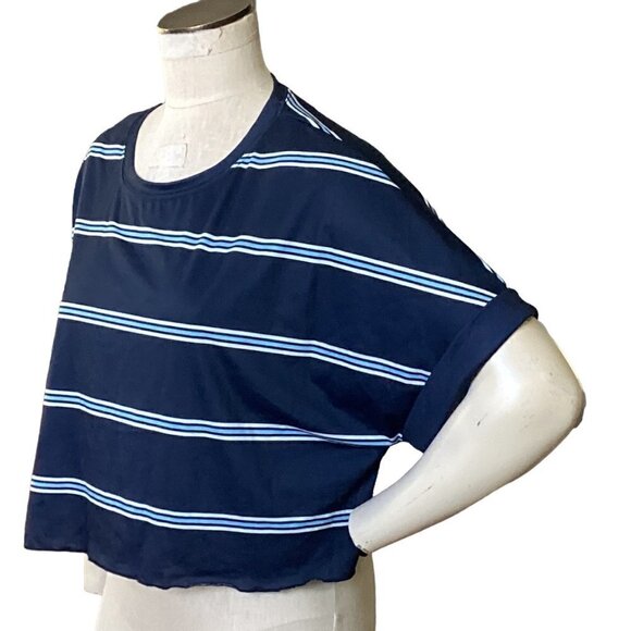NWT Romwe Sz XL/12 Boxy Relaxed Fit Crop Tee Top Blue & White Striped 173D - Picture 4 of 8